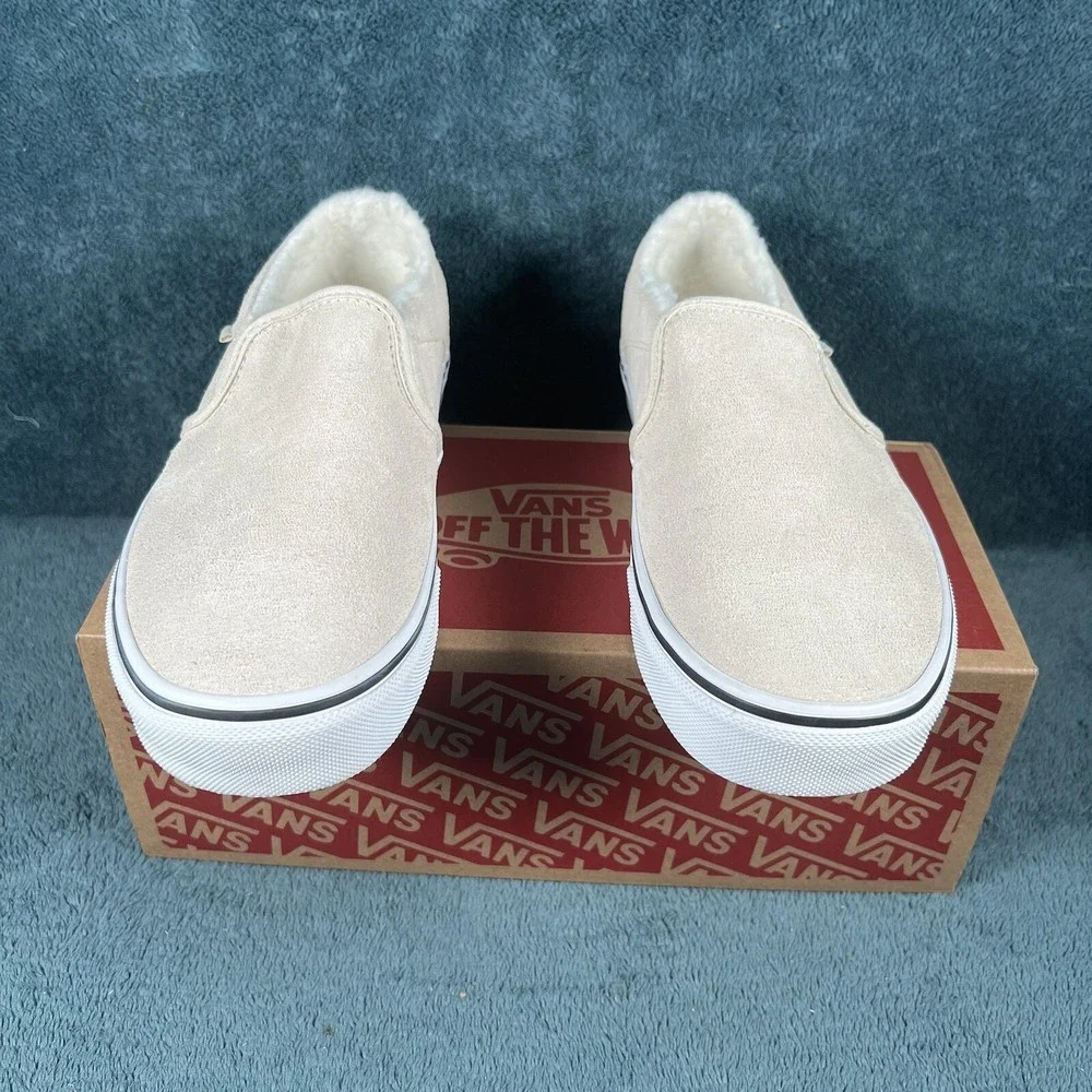 Vans Asher Slip On‎ Shoes Women's Size 6 Suede Sherpa Desert Taupe Sneakers